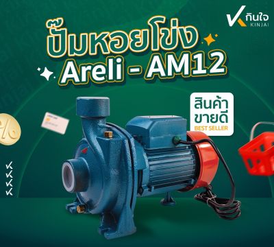ปั๊มน้ำไฟฟ้า ปั๊มหอยโข่ง ทรง ITALY (อิตาลี่) ARELI 1.5 x1.5 นิ้ว 1.5 แรงม้า (220V) ขดลวดทองแดงแท้ ใบพัดทองเหลือง ปั๊มไฟฟ้า AM-12