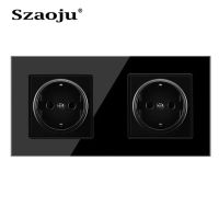 Szaoju Eu 16a เต้าเสียบไฟพร้อม Usb 2.1a ผนังซ็อกเก็ต Usb ไฟ Led คริสตัล Ac110-250v แผงกระจกอัจฉริยะชีวิตในบ้าน