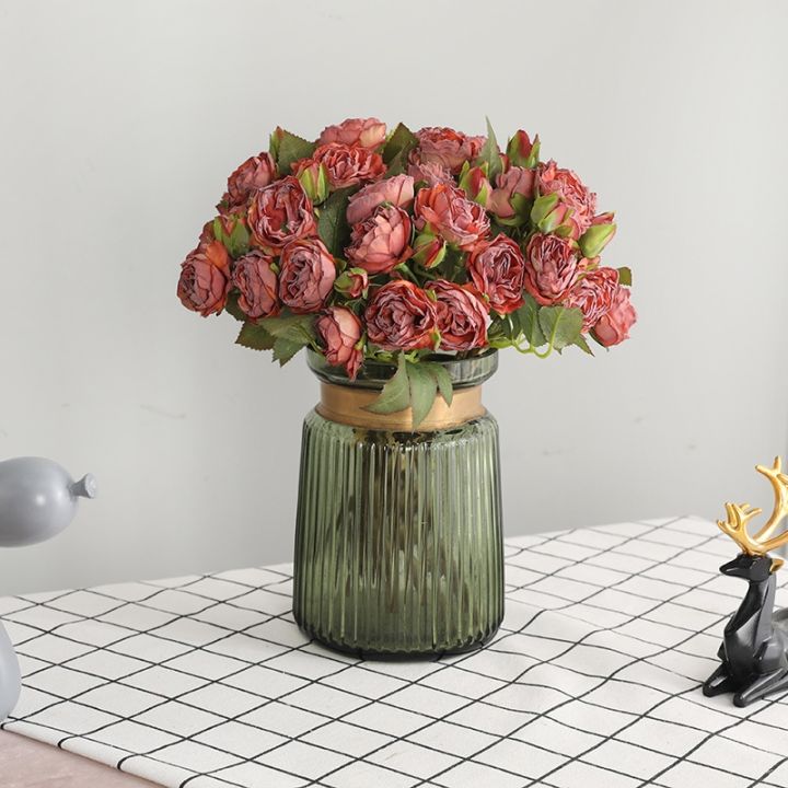 12-mini-roses-new-chinese-style-home-decoration-vases-modern-simulation-red-rose-fake-flower-wedding-hall-layout-weeding-decor