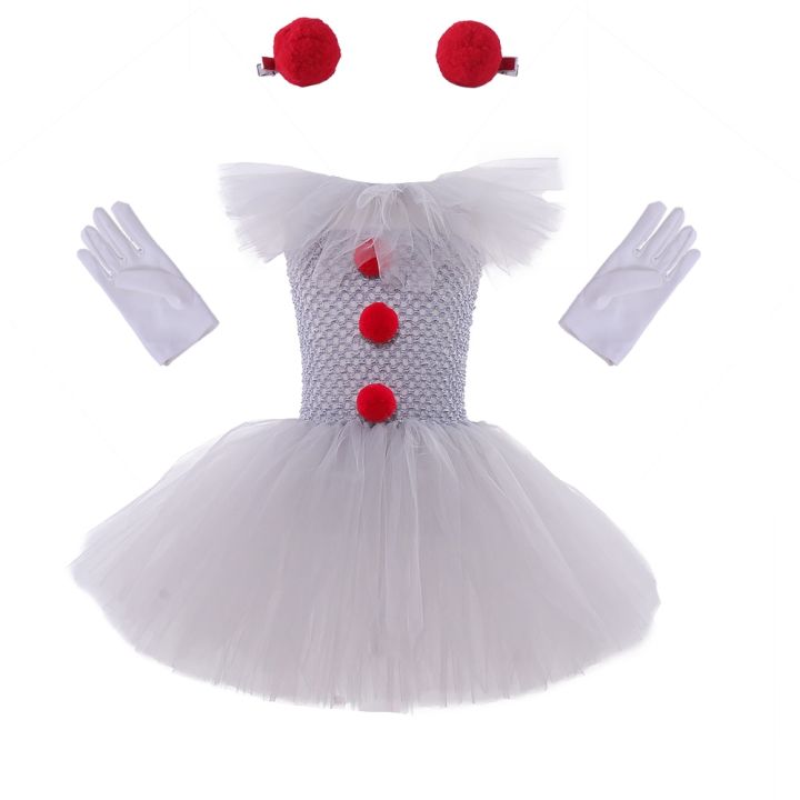 Joker Pennywise Girls Tutu Dress Kids Gray Creepy Clown Halloween Costume Cosplay Clothes Children Birthday Fancy Dresses