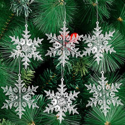 6Pcs Christmas Snowflake Winter Party คริสตัลอะคริลิคใส Snowflake Christmas Tree แขวนจี้ Xmas Home Ornaments
