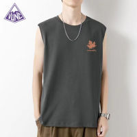 VUNC เสื้อยืดคอกลมแขนกุดรถถังสไตล์ญี่ปุ่นเรียบง่ายคอกลมสำหรับผู้ชาย