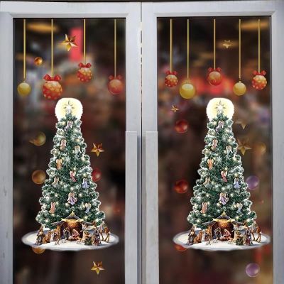 ② หน้าต่างสติกเกอร์คริสต์มาสคริสต์มาสของตกแต่งบ้านประตูและหน้าต่างสติกเกอร์ตกแต่งตู้