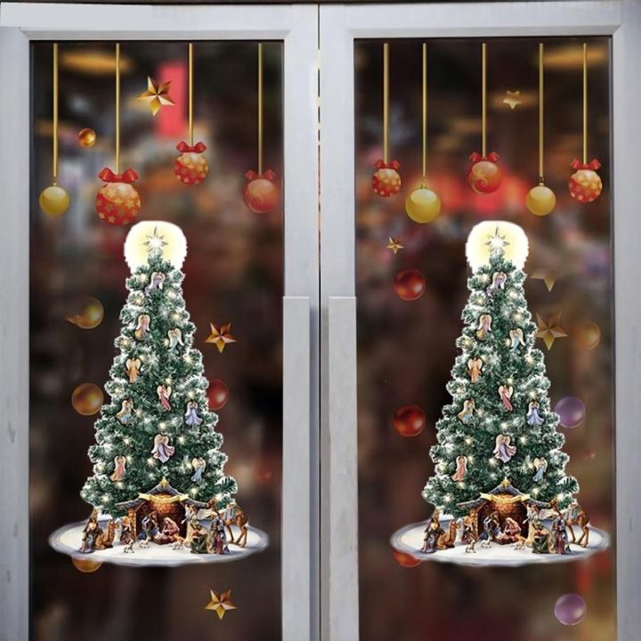 หน้าต่างสติกเกอร์คริสต์มาสคริสต์มาสของตกแต่งบ้านประตูและหน้าต่างสติกเกอร์ตกแต่งตู้
