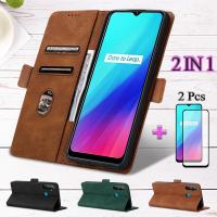 2 IN 1สำหรับ C3 Realme เคสโทรศัพท์หนังแบบกระเป๋าสตางค์พร้อมฟิล์มเซรามิกแบบโค้งหน้าจอป้องกัน