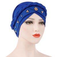 【YF】 Women Turban Caps Pearl Muslim Hat Highly Stretch Chemo Cap Ladies Hair Accessories XIN-Shipping