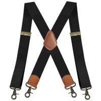 Vintage Suspenders for Men 3.5cm Wide X-Black 4 Bronze Hook Clips Heavy Duty Big Tall Adjustable Elastic Trouser Braces Straps