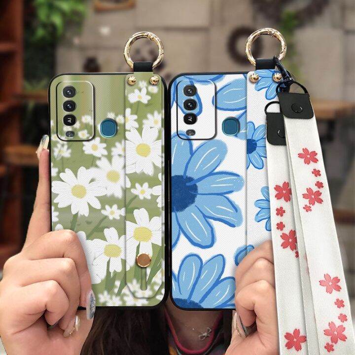 lanyard-cartoon-phone-case-for-itel-p37-pro-vision2-plus-new-arrival-back-cover-phone-holder-ring-anti-dust-sunflower