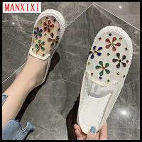 MANXIXI ยี่ห้อแฟชั่นรองเท้าแตะผู้หญิงแบบพื้นบางโปร่งแสงสวยงามไข่มุกดอกไม้ Mules รองเท้าแตะสำหรับสตรี (ขนาด35-40)