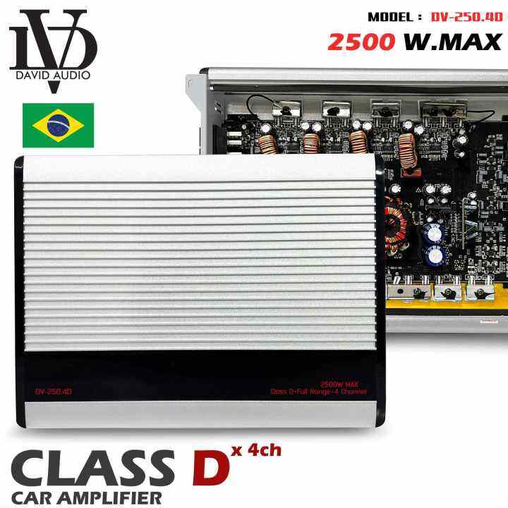 คลาสดี-4-ชาแนล-แอมป์รถยนต์-amp-brazil-class-d-4ch-กำลังขับสูงสุด-2500-วัตต์-รุ่น-dv-250-4d-พาวเวอร์แอมป์