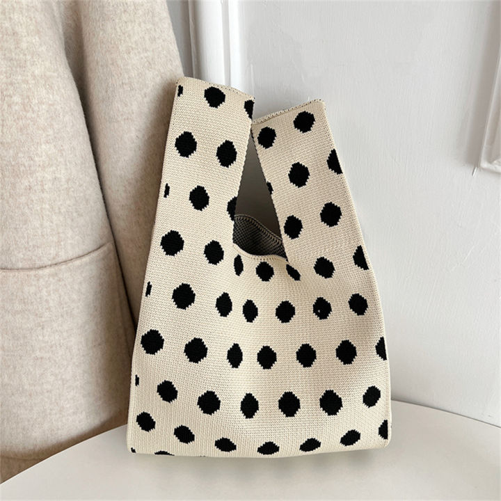 knitting-tote-one-shoulder-fashion-polka-dot-striped-pattern-bag-womens-handbag-designer-ladies-knitting-wrist-bag
