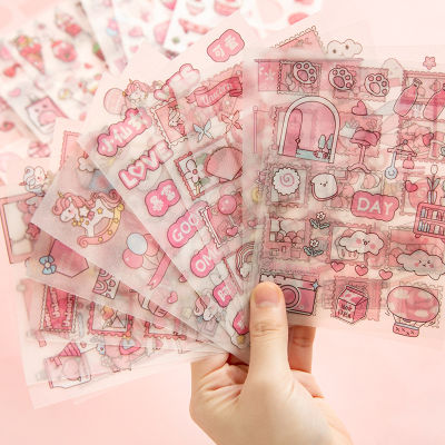 【2023】4 Sheets Scrapbook Stickers Set Cute Small Pink Animals Transparent Calendar Diary Book Sticker Scrapbooking Decorative Stickers