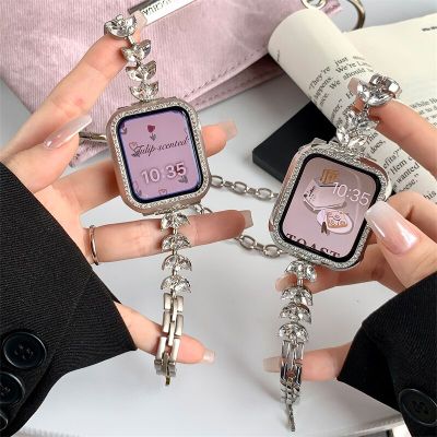 Luxury Glitter fishtail Watchband for Apple Watch Band 8 7 SE 6 5 4 3 2 Diamond Case Strap For iWatch 41mm 42 44 45 49 38 40mm Straps