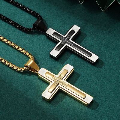 【CW】Fashion Mens Two Color Stainless Steel Cross Necklace Hip Hop Necklace for Men Stainless Steel Jewelry Halloween Party Gift