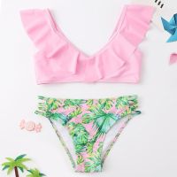 Tropical Girl Swimsuit Kids Ruffle Bikini Set 7-14 Years Two Piece Childrens Swimwear Padded Bathing Suit Summer Beachwear 2023