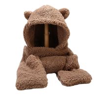 2022 Beanies Skullies Bear Ear Protection Hat Female Autumn Winter Cute Plush Bib Scarf s Hooded Korean Versatile Warm