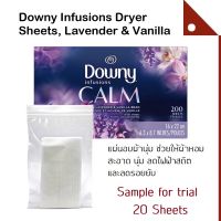 Downy : DWNLNV-200S* แผ่นอบผ้า แผ่นหอมปรับผ้านุ่ม Infusions Dryer Sheets, Lavender &amp; Vanilla Sample 20 loads.