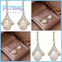 PETIBAG เซอร์คอน ต่างหูมุกแท้ สีขาวสี ไข่มุกไข่มุก ต่างหูห้อยระย้า ของขวัญเครื่องประดับอัญมณี เครื่องประดับแฟชั่นเครื่องประดับ หมุดหูตะขอ ผู้หญิงผู้หญิงผู้หญิง