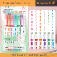 Blossom ปากกาปากกาเน้นข้อความโค้ง6ชิ้น,ดินสอเชิงเส้นลูกไม้ปลายลูกกลิ้งหลายรูปร่างการวาดภาพที่มีสีสันกราฟฟิตีเครื่องมือศิลปะ
