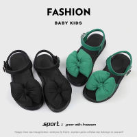 Summer Girls Sandals Puffy Bowknot Trendy Black Green Children Sliders Soft Sole Flexiable 26-36 Open Toe Comfy Kids Shoes2023