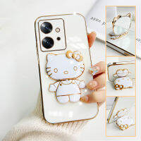 เคส Infinix Zero 20 case Kitty ขาตั้งแบบพับได้แฟชั่นสีทึบหรูหราชุบโครเมียมนุ่ม TPU เคสโทรศัพท์สแควร์คลุมทั้งหมดเคสป้องกั