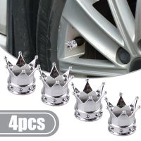 4pcs Silver Chrome Crown Car Auto Wheel Tyre Valve Stems Air Dust Cover Screws Cap Decorations Exterior Accessories Universal