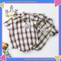 【จัดส่งรวดเร็ว?บอดี้สูทเด็กผู้ชายเสื้อคลุมแขนสั้นปกการพิมพ์ลายสก๊อตแบบคลาสสิกสำหรับเด็กอายุ0-3ปี