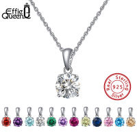 Effie Queen Real 925 Sterling Silver Pendant Necklace Lucky Birthstone Multi Color Zircons Stud Necklaces Women Jewelry BN118