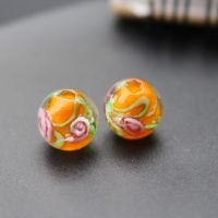 10Pcs 12mm Handmade Glass lampwork beads Flower with Green leaf Multi-Color  for jewelry Bracelet Earring Necklace Charmsmaking DIY accessories and ot