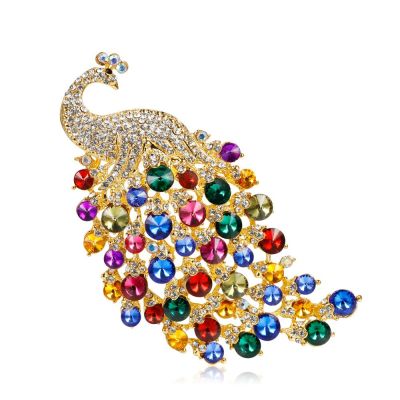 Ins style Fantasy Color Rhinestone Zircon Peacock Brooch for Women Attending Banquet Prom Dress Accessories Pin