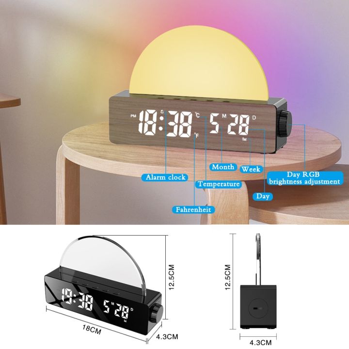 นาฬิกาดิจิตอล-led-ไฟปลุกนาฬิกาปลุกยามพระอาทิตย์ขึ้นสำหรับผู้ใหญ่ที่นอนหนักแสงไฟหลากสีนาฬิกาตั้งโต๊ะพร้อมสาย-usb