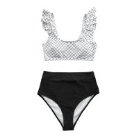 SEASELFIE Sexy Black and White Plaid High-waisted Bikini Sets Swimsuit Two Pieces Swimwear Women 2021 Summer Beach Bathing Suit