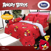 SATIN ชุดผ้าปูที่นอน แองกี้เบิร์ด Angry Birds C096 สีแดง #ซาติน ชุดเครื่องนอน 5ฟุต 6ฟุต ผ้าปู ผ้าปูที่นอน ผ้าปูเตียง ผ้านวม