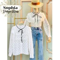 PATTERN.P BL016 : Sophia Vintage Blouse เสื้อลูกไม้แขนยาวผ้านิ่ม ระบายช่วงบ่า ดีเทลสวยตรงโบว์ผูกเป็นผ้ากำมะหยี่สีดำ ป้าย Heaha