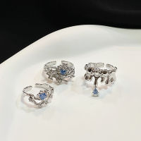 Design niche ins, cool and cool blue zircon, high-end feeling, irregular pleats, personalized opening ring for women 5F8A