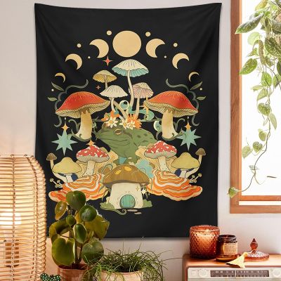 ❡㍿ Pilz Frosch Wandteppich Hängen Mond Phase Mystic Witchy Goblincore Ästhetische Schlafzimmer Wohnzimmer Wand Teppich Wohnkultur