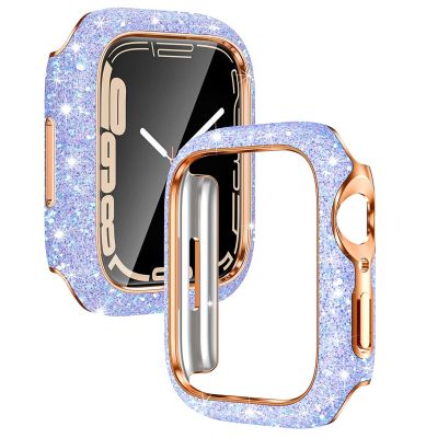 เคสสำหรับ Apple Watch Bling Series 8 7 45Mm Iwatch แผ่นป้องกันพีซีเพชร4แท่งกันชนแวว41Mm 5 6