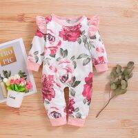 COD DSFERTEREERRE 3-18 Months Newborn Baby Girls Long Sleeves Rose Floral Jmpsuit Ruffle Frill Spring Autumn Winter Jumpuit Lovely Fashion Infant Clothing