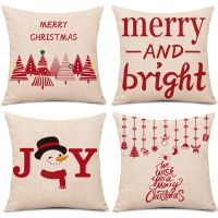 Christmas Pillow Case Christmas Tree Snowman Xmas Pendants Cushion Cover, Linen Sofa Throw Cushion Cover Decoration