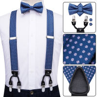 Luxury Silk Adult Mens Suspenders Leather Metal 6 Clips Braces Mens Wedding Party Bow Tie and Vintage Elastic Suspenders Men