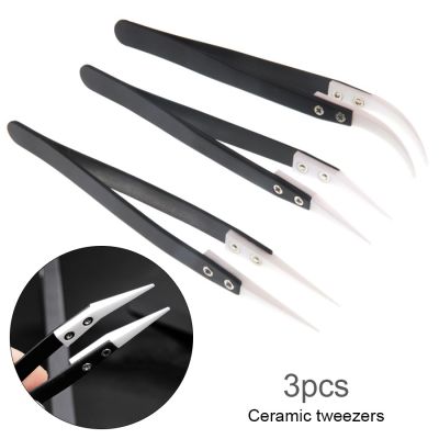Stainless Steel Ceramic Tweezers Set High Temperature Resistance 1.0MM Repair Tool Kit for Electronics / Jewelry / Fine Crafts