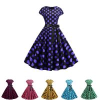 【Ladies shop】ชุดเดรสพิมพ์ลายจุดผู้หญิง1950S 60 ¡Femmeparty Vestidos