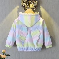 3D Wings Jackets for Girls Spring Autumn Rainbow Gradient Hooded Trench Coat 1-6 Years Kids Sports Outerwear Children Clothes