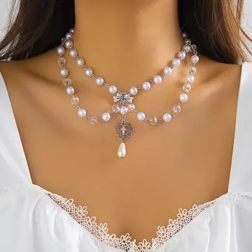 Multilayered Imitation Peal Gothic Choker Necklace