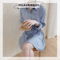 HUAYANG01 [2023 new HOT FASHION] lazlook เดรสยาวผ้าฝ้ายลายทางและผ้าลินินสำหรับผู้หญิงเดรสยาวแฟชั่นเกาหลีหรูหราสำหรับฤดูใบไม้ผลิฤดูร้อน