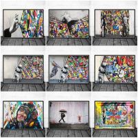 Funny Monkey Graffiti Art โปสเตอร์ผ้าใบและภาพพิมพ์สำหรับตกแต่งร้านเสริมสวย