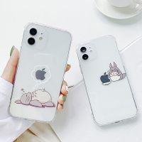 Cartoon Happy Totoro Phone Case for IPhone 14 Pro Max 13 7 8 14 Plus XR XS 12Mini 11 SE2 Anime Couple Clear Soft TPU Cover Funda