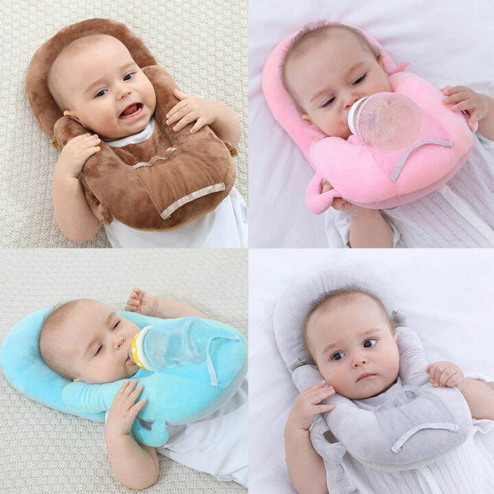 free-hand-bottle-holder-baby-bottle-rack-infant-supplies-multi-function-removable-head-protection-pillow-cushion-pure-color-2-in-1