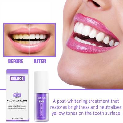 V34 Colour Corrector Teeth Whitening Cream Toothpaste 30ml Remove Plaque Stains Care Toothpaste Freshen Breath Clean Yellow Tooth Dental Enamel Care Paste