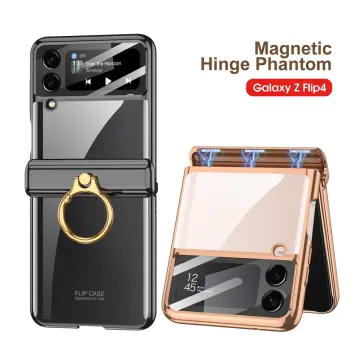 Leather Case Compatible Samsung Z Flip 3 With Ring Holder & Magnetic Hinge,  Plating Z Flip 3 Case Kickstand